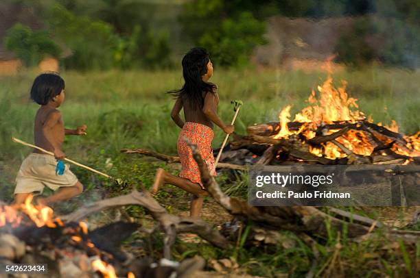 Young Kraho children at the Kraho settlement, about 6 km from Itacaja and 330 km from Palmas, in Tocantins state, Brazil. The Kraho is of Brazil's...