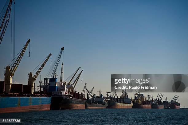 Paranagua Port, state of Parana in Brazil, the sixth largest port in the world, the second largest in Brazil and the largest grain port of Latin...