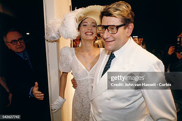 French fashion designer Yves Saint Laurent with his muse Loulou de la Falaise.