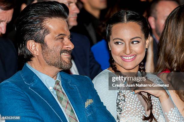 Indian actor Anil Kapoor and actress Sonakshi Sinha attend the press conference for the 17th edition of IIFA Awards at the Palace Hotel on June 23,...