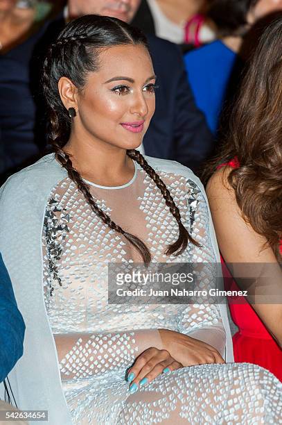 Indian actress Sonakshi Sinha attends the 17th International Indian Film Academy awards press conference at Westin Palace Hotel on June 23, 2016 in...
