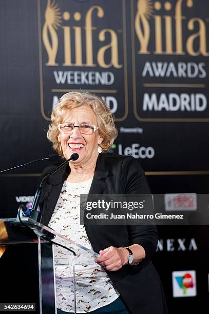 Manuela Carmena attends the press conference for the 17th edition of IIFA Awards at the Palace Hotel on June 23, 2016 in Madrid, Spain.