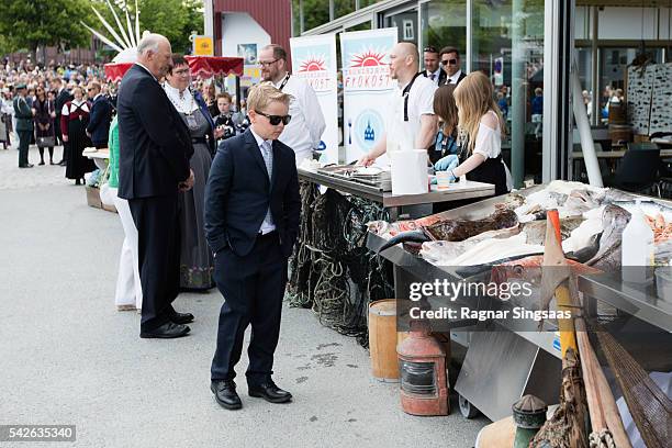 Prince Sverre Magnus of Norway attends festivities at the Ravnakloa fish market during the Royal Silver Jubilee Tour on June 23, 2016 in Trondheim,...