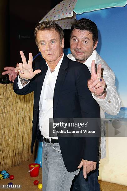 Actors Franck Dubosc and Philippe Lellouche attend the 'Camping 3' Paris Premiere at Gaumont Champs Elysees on June 23, 2016 in Paris, France.