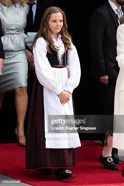 Princess Ingrid Alexandra of Norway attends a celebratory church service in the Nidaros Cathedral during the Royal Silver Jubilee Tour on June 23,...