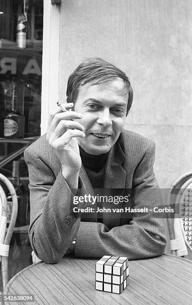 Hungarian inventor and architect Erno Rubik, who invented the Rubik's Cube, is in Paris for the first championship of Rubik's Cube.