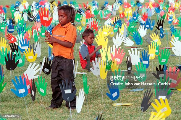 The 'Sea of Hands' at the Yeperenye Festival is a symbol for Australians who support Native Land Title and Reconciliation. Over 250.000 Australians...