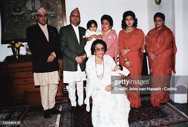 His Royal Highness, Crown Prince Paras Bir Bikram Shah Dav, King Gyanendra, Princess Purnika , the Queen Komal , seen holding Prince Navayuwaraj ,...