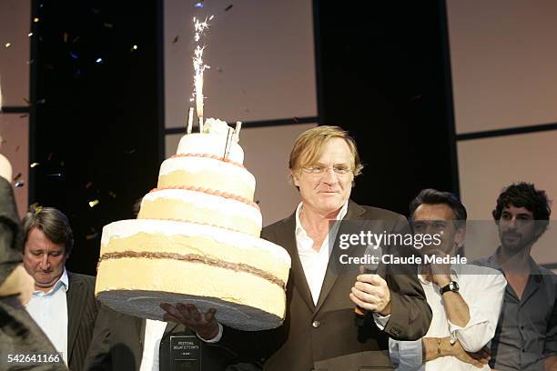 President and founder of the Festival, producer Quentin Raspail celebrates the 10th anniversary of the "Festival de la Fiction TV" in La Rochelle.