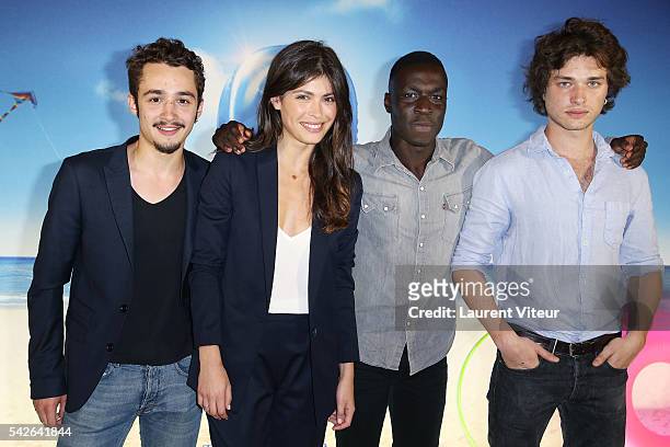 Jules Ritmanic, Leslie Medina, Cyril Mendy and Louka Meliava attend the 'Camping 3' Paris Premiere at Gaumont Champs Elysees on June 23, 2016 in...
