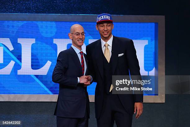 Ben Simmons poses with Commissioner Adam Silver after being drafted first overall by the Philadelphia 76ers in the first round of the 2016 NBA Draft...