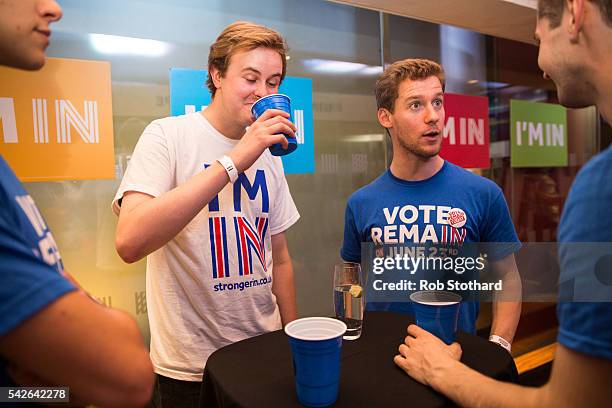 Supporters of the Stronger In Campaign gather to wait for the result of the EU referendum at the Royal Festival Hall on June 23, 2016 in London,...