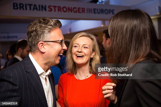 Elizabeth Truss, MP for South West Norfolk, joins Supporters of the Stronger In Campaign as they gather to wait for the result of the EU referendum...