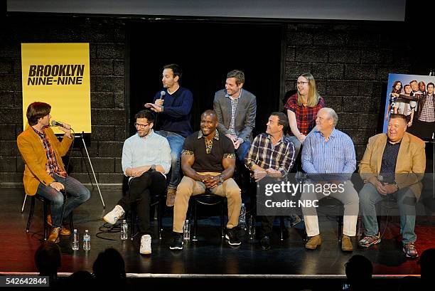 Event at Upright Citizens Brigade Theatre Sunset, Los Angeles, June 22, 2016 -- Pictured: John Mulaney, Moderator; Andy Samberg, Dan Goor, Executive...