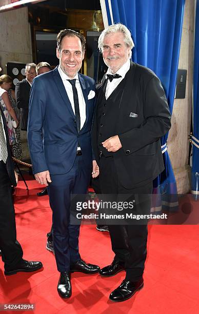 Actor Thomas Loibl and Peter Simonischek during the opening night of the Munich Film Festival 2016 at Hotel Bayerischer Hof on June 23, 2016 in...
