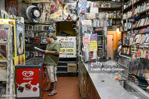 People gather at Mercearia São Pedro, Vila Madalena, Sao Paulo, Brazil