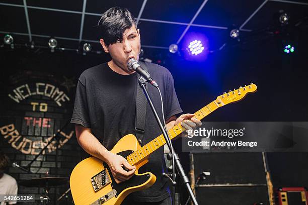 Shaun Connor of Ausmuteants performs on stage at Brudenell Social Club on June 21, 2016 in Leeds, England.