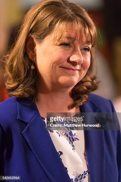 Leanne Wood, leader of Plaid Cymru, is interviewed at Llanishen Leisure Centre on June 24, 2016 in Cardiff, Wales. The United Kingdom has gone to the...