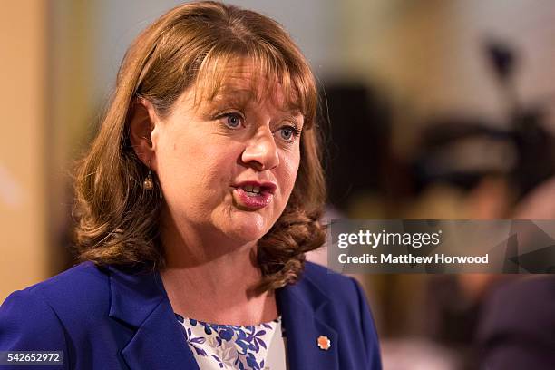 Leanne Wood, leader of Plaid Cymru, is interviewed at Llanishen Leisure Centre on June 24, 2016 in Cardiff, Wales. The United Kingdom has gone to the...