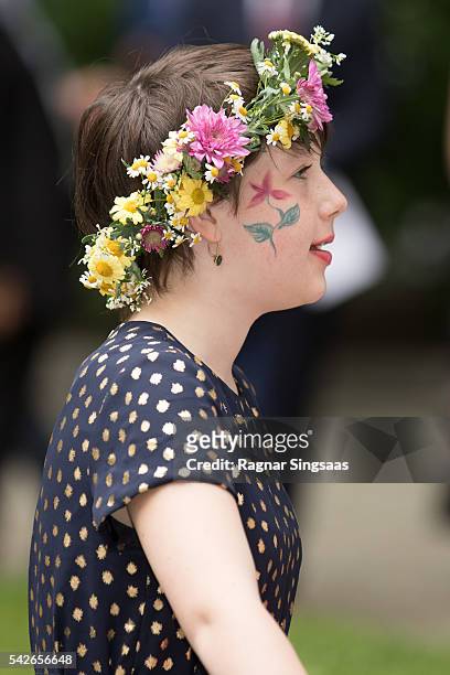Maud Angelica Behn attends a garden party during the Royal Silver Jubilee Tour on June 23, 2016 in Trondheim, Norway.