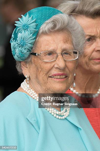 Princess Astrid of Norway attends a garden party during the Royal Silver Jubilee Tour on June 23, 2016 in Trondheim, Norway.