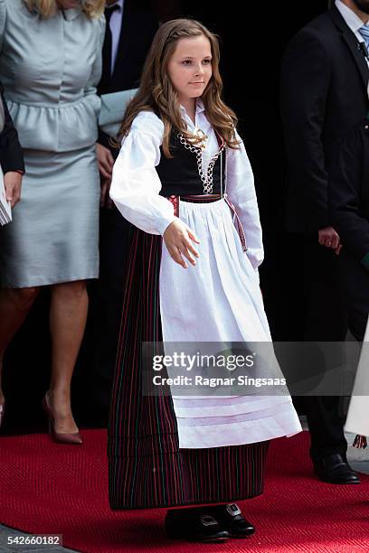 Princess Ingrid Alexandra of Norway attends a celebratory church service in the Nidaros Cathedral during the Royal Silver Jubilee Tour on June 23,...