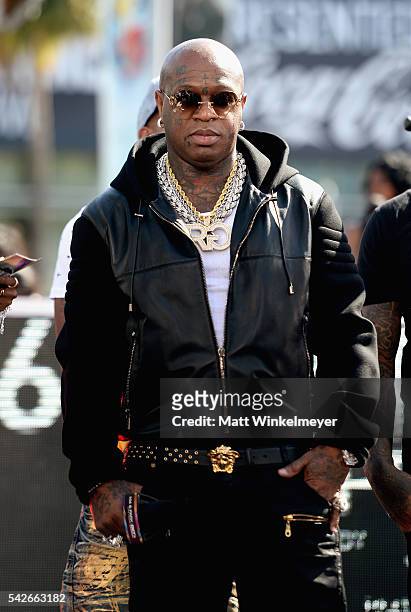 Recording artist Birdman speaks onstage during 106 & Park Live sponsored by Denny's & M&M's during the 2016 BET Experience at Microsoft Square on...
