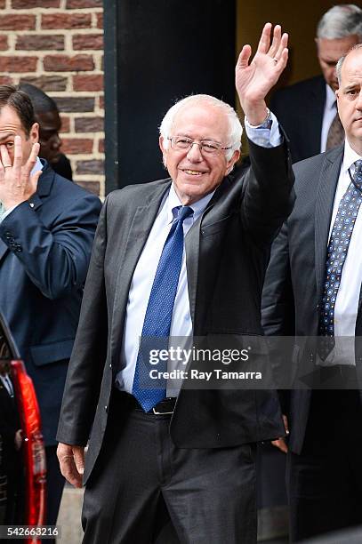 United States Senator Bernie Sanders leaves "The Late Show With Stephen Colbert" taping at the Ed Sullivan Theater on June 23, 2016 in New York City.