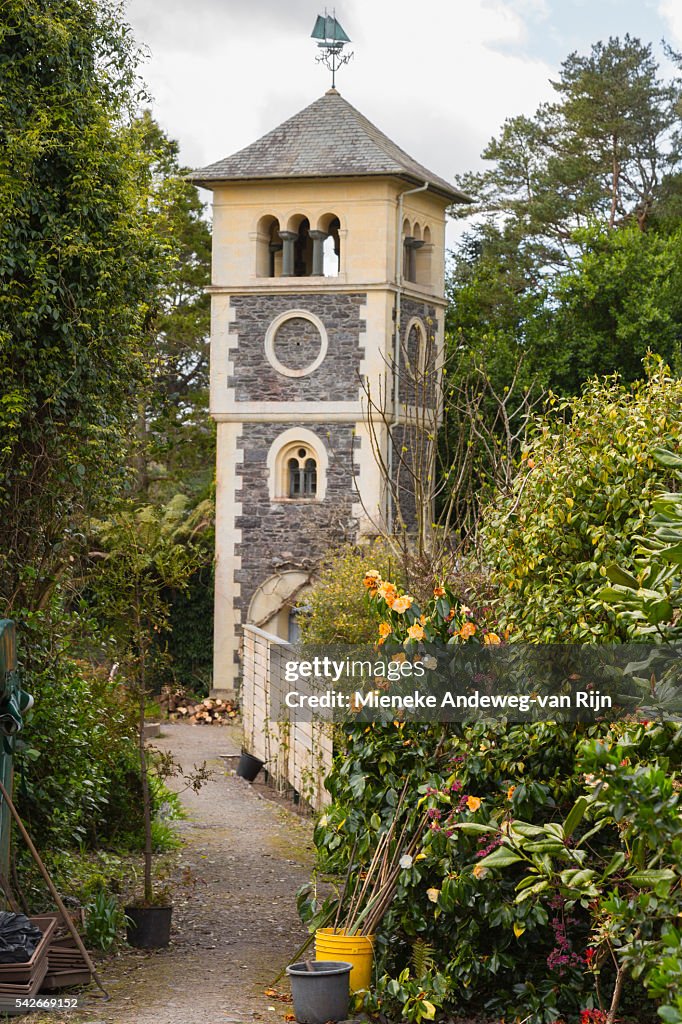 Clock Tower in the Walled Garden on Garnish Island, or Illnaculin, in Bantry Bay, Beara Peninsula, County Cork, Republic of Ireland.