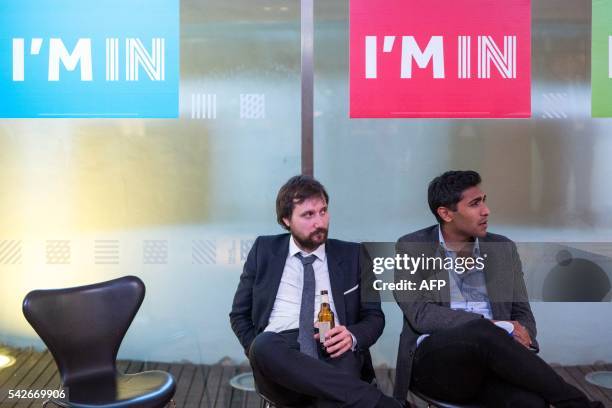 Supporters of the 'Stronger In' Campaign watch the results of the EU referendum being announced at a results party at the Royal Festival Hall in...