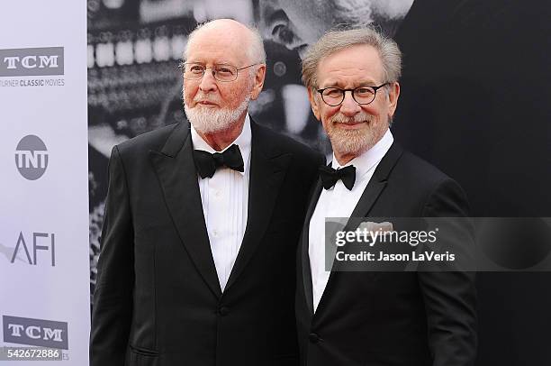 Composer John Williams and director Steven Spielberg attend the 44th AFI Life Achievement Awards gala tribute at Dolby Theatre on June 9, 2016 in...