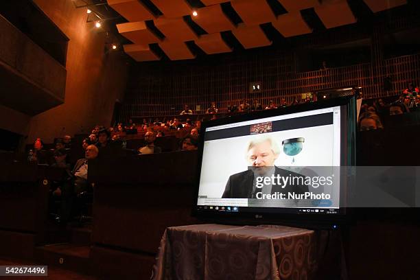 The Spanish journalist Ignacio Ramonet presents in Quito, Ecuador, on June 23, 2016 the Ecuador 's book &quot; When Google found Wikileaks&quot;....