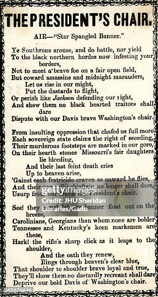 Broadside from the American Civil War, entitled "The President's Chair, " praising Southern secession and the resolve of Confederate President...