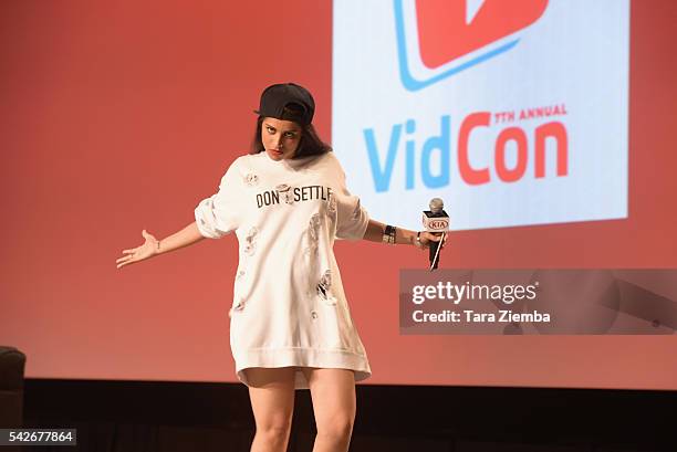 YouTube personality Lilly Singh poses for a photo at the 7th Annual VidCon at Anaheim Convention Center on June 22, 2016 in Anaheim, California.