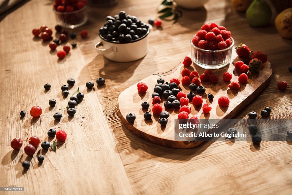 Raspberries and blueberries