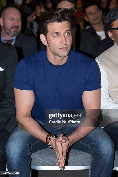 Indian Bollywood actor Hrithik Roshan attends the press conference for the 17th edition of IIFA Awards in Madrid on June 23, 2016. Photo: Oscar...