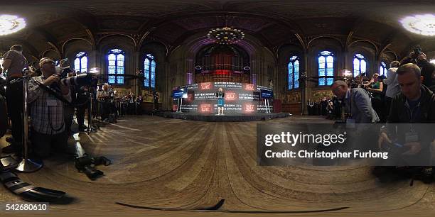 Chief counting officer of the United Kingdom Electoral Commission Jenny Watson announces the final voting results of the EU referendum at Manchester...