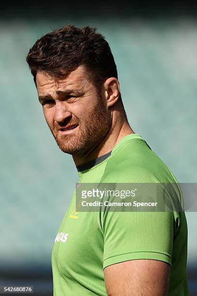 James Horwill of the Wallabies looks on during an Australian Wallabies training session at Allianz Stadium on June 24, 2016 in Sydney, Australia.