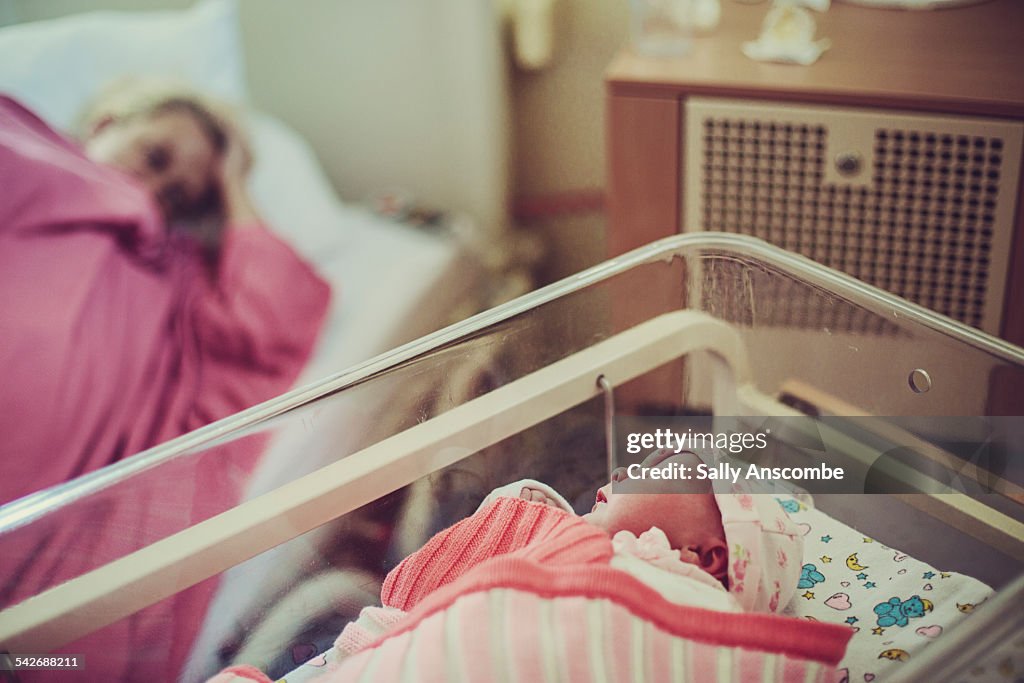 Mother and newborn baby in hospital