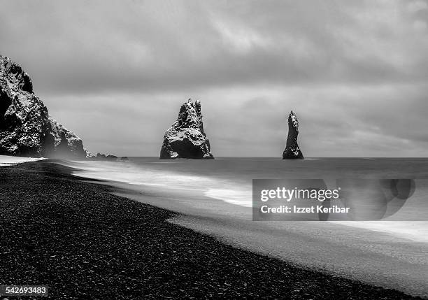 reynisfjara black sand beach,iceland - black-and-white-photography-of-detroit stockfoto's en -beelden