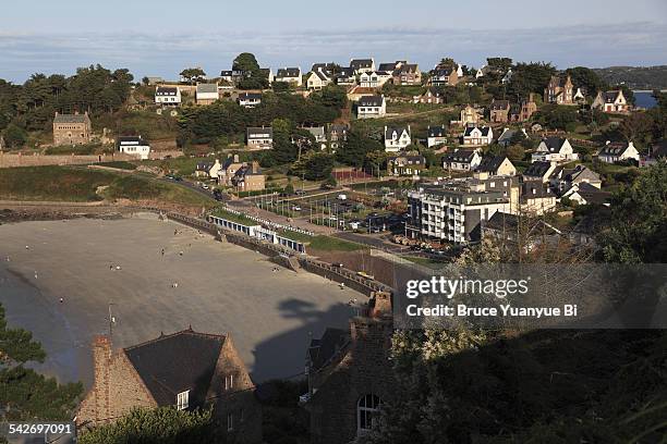 the view of beach of trestraou - perros guirec stock pictures, royalty-free photos & images