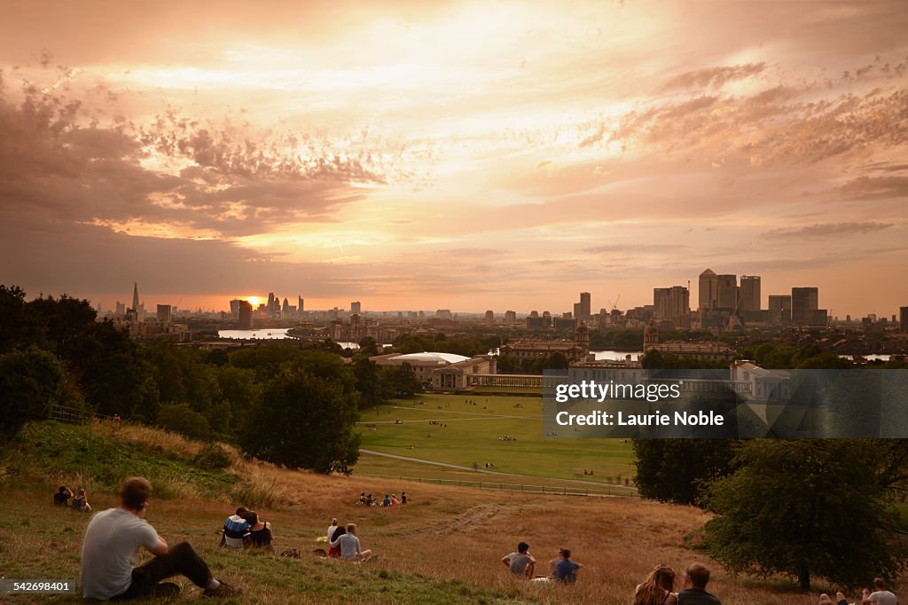 People watching sunset, Greenwich, London, England