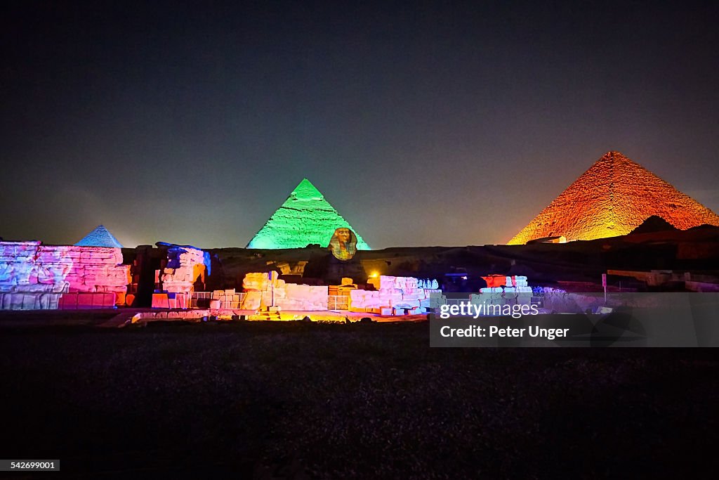 Pyramids and Sphinx at Night