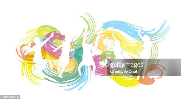 popsicle swirl energetic kids - children playing silhouette stock illustrations