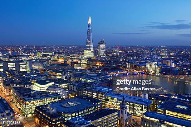 elevated cityscape of london with the shard - london by night stock pictures, royalty-free photos & images