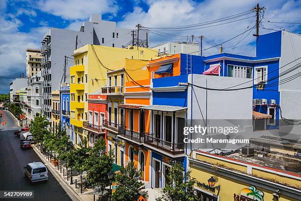 recinto sur street colourful buildings - san juan stock pictures, royalty-free photos & images