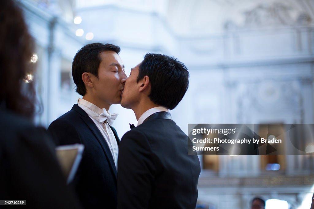 Gay couple getting married in San Francisco.