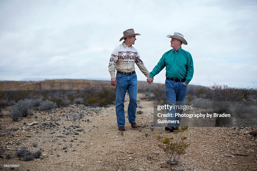 Gay couple in Texas desert.