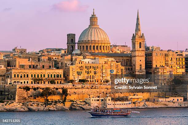 malta, valletta at dusk - maltese stock pictures, royalty-free photos & images