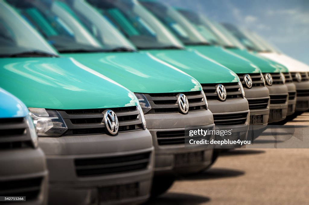 Volkswagen Vans, transporters in a row